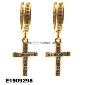 Fashion Cross Earring Jewelry Silver Brass Earring in Gold Plated
