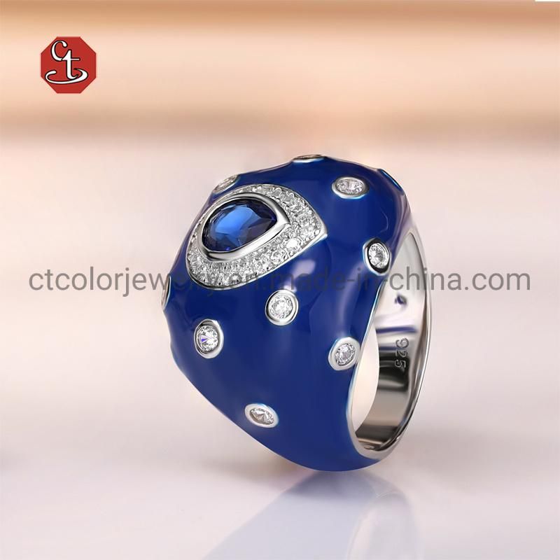 Fashion 925 Sterling Silver Colorful Enamel Jewelry Women Ring