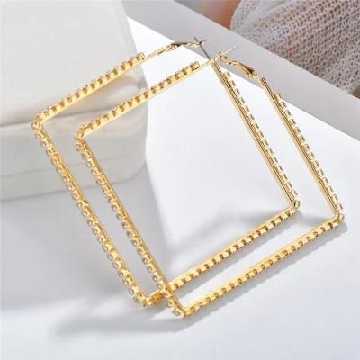 European Geometric 18K Gold Plated Sparkly Rhinestone Square Earrings Shiny Bling Crystal Diamond Statement Square Shape Earrings