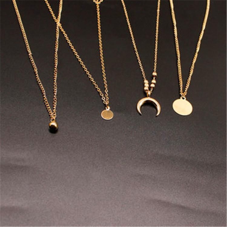 Fashionable Multi-Layer Moon Disc Pendant Women′s Necklace