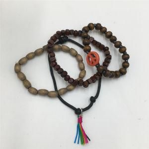 Fashion Wooden Bracelet Sets with Tassels and Leather