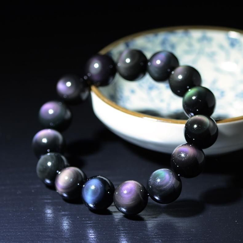 Natural Double Rainbow Eye Obsidian Bracelet Single-Circle Crystal Bracelet