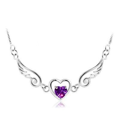 Fashion Wings Women Love Heart Zircon Sweater Pendant Necklace