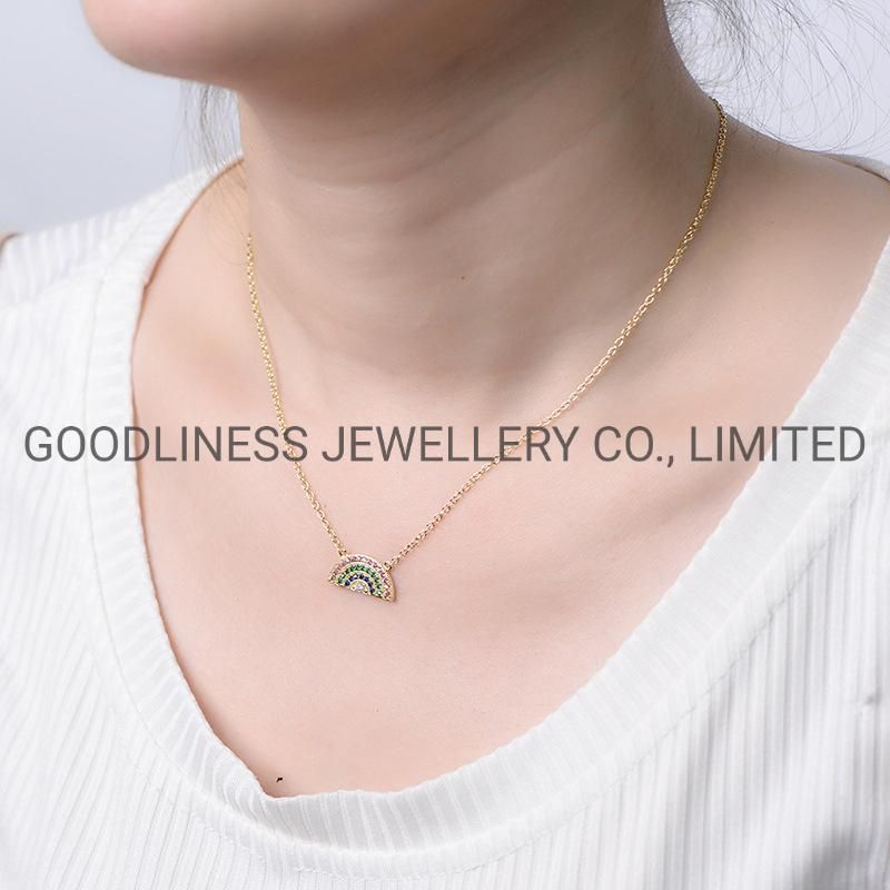 Fashion Gemstone Bitthstone Women Gold CZ Rainbow Pendant Rhinestone Necklace