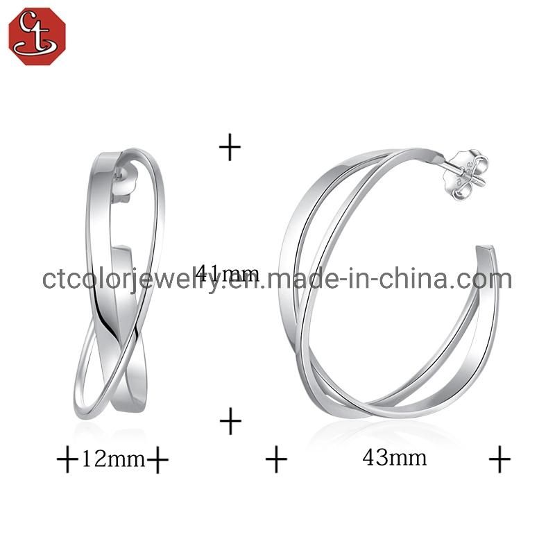 High Quality plain silver big earrings luxury Fashion Jewelry hoop earrings for women