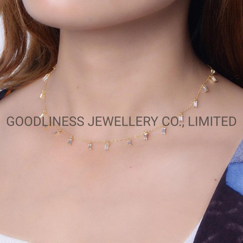 925 Sterling Silver Fine Jewelry Women CZ Charm Necklace