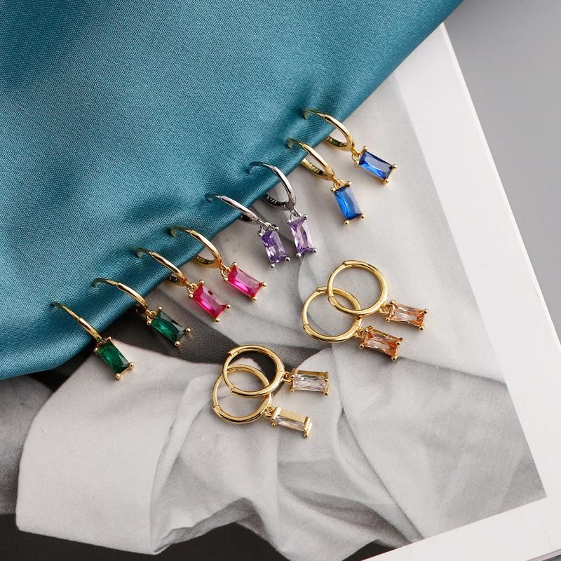 Fashion Jewelry Simple Square Zircon Hoop Earrings for Women