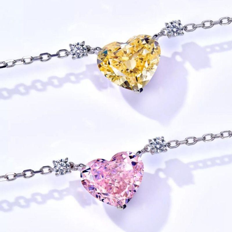 New Fashion Jewelry 925 Silver Necklace Heart Shape High Carbon Diamond Pendant Necklace