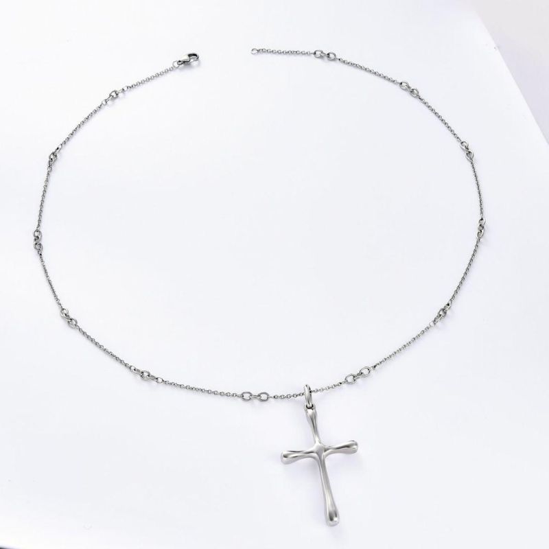 Stainless Steel Silver Color Cross Pendant Necklace Religious Fashoin Jewelry for Gift