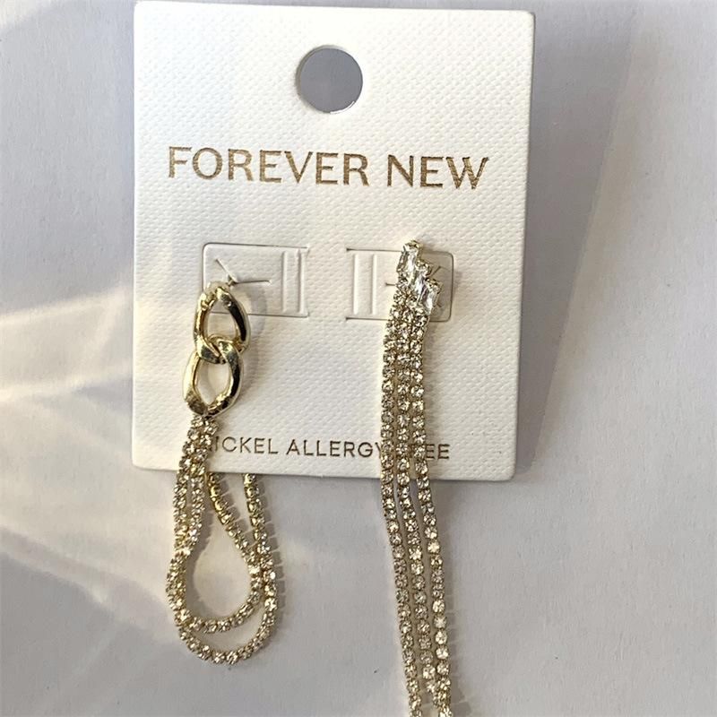 Fashion Jewelry Rose Gold 18K Gold Plated 2 Rows Long Crystal Glass Cupchain Tassel with Link Chain Earrings for Women