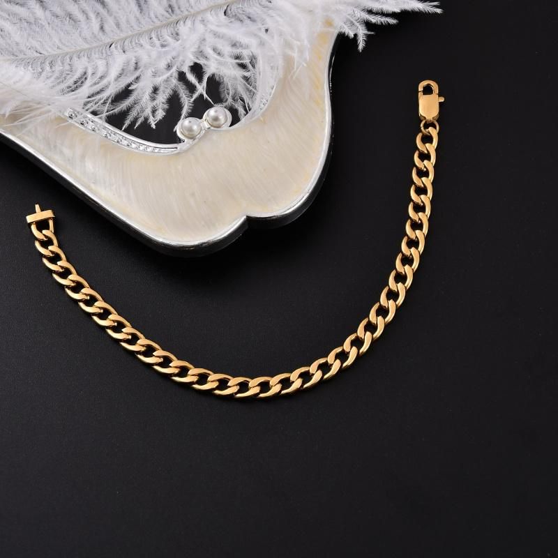 Fashion Jewelry 8inch 316L Stainless Steel 14K Gold Plated Figaro Chain Bracelet Jewellery