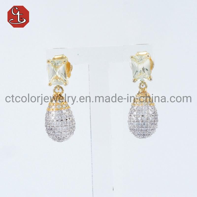 Fashion Cheap 925 Silver Pave Olive Yellow Zirconium Earrings Jewelry