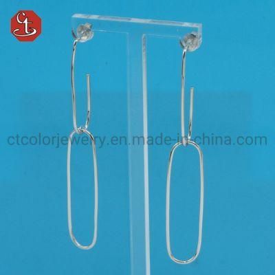 Women Long Special Geometrical rectangular Plain Line Earring Brass &amp; Silver Jewelry