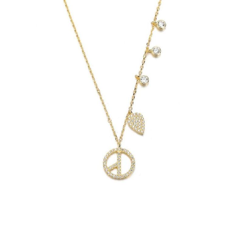 Wholesale Jewelry Personalized Hip Hop Zircon CZ Love and Peace 925 Sterling Silver Choker Chain Pendant Necklace