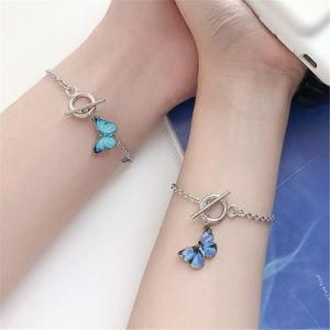 Lovely Silver Color Chain Enamel Butterfly Charm Bracelet for Couples