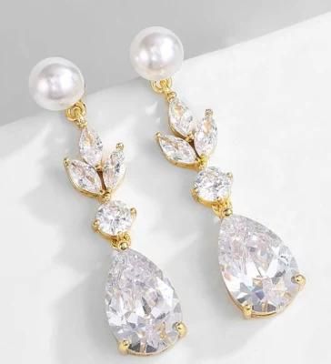 Bridal CZ Earring Jewelry, Wedding CZ Earring, Fashion CZ Earring, Fashion Bridesmaid Jewelry, Pearl Earring