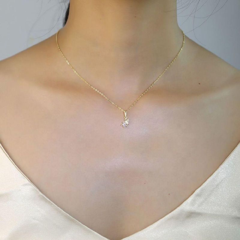 925 Sterling Silver Elves Shape Angel Zircon Star Pendant 14K Gold Plated Clavicle Chain Necklace Women Jewelry