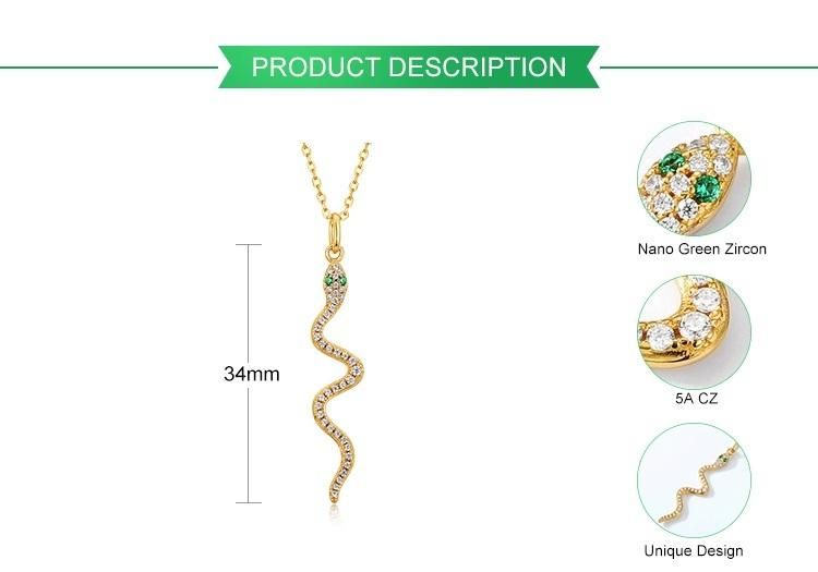 Gold plated snake animal charm pendants 925 silver pave cz snake necklace pendant