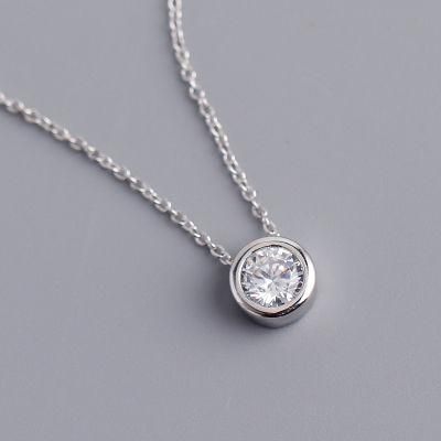 New Style Simple Design S925 Sterling Silver One Diamond Choker Chain Necklace