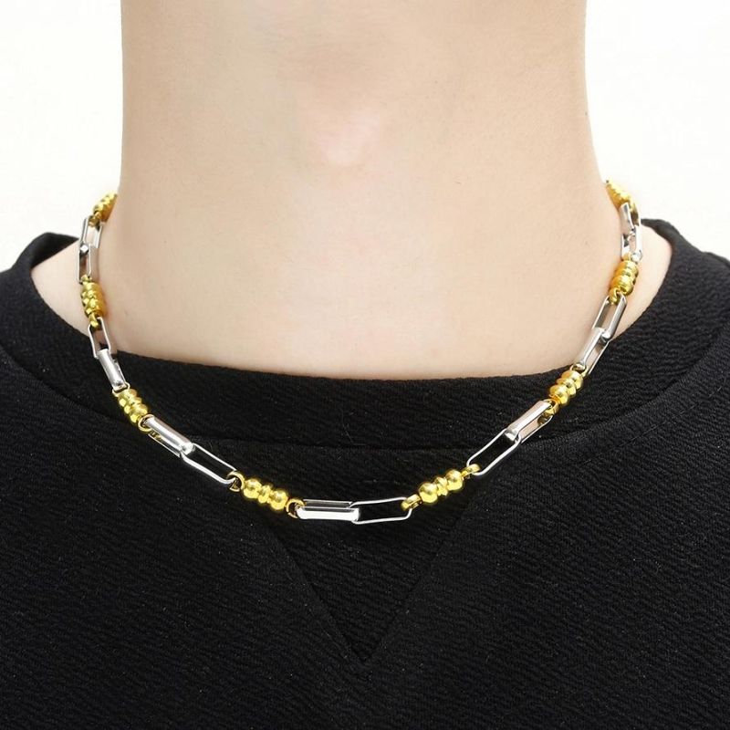 Hot Selling Curb Bead Link Chain Necklaces Basic Punk Stainless Steel Necklaces for Men and Women with Retro Silver Gold Tone Solid Metal