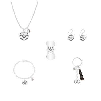 Round Football Shape Silver Grey Jewelry Set