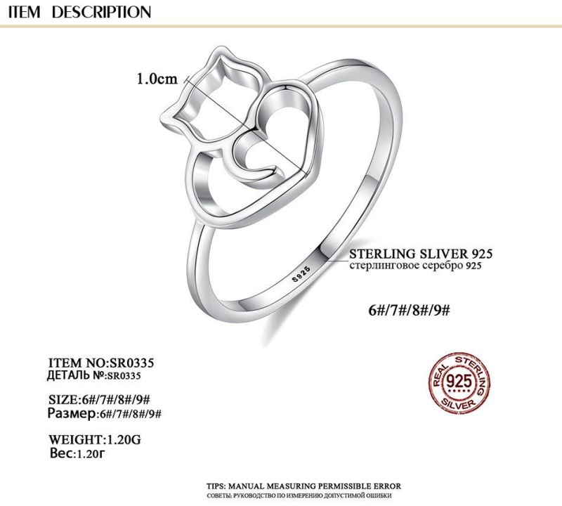 Fashion Jewelry Silver Hollow Tiny Cat Ring for Girls