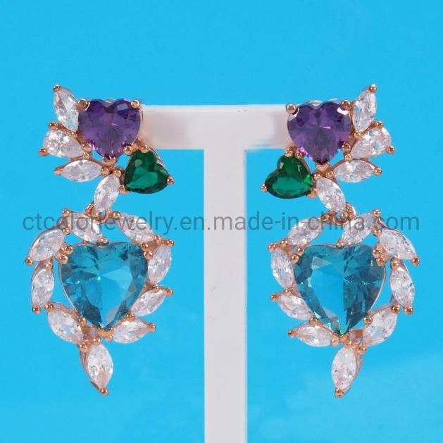 High Quality Women 925 Silver and Brass Fashion Gem Jewelry Earring