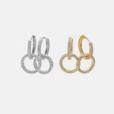 Fashionable Simple Earrings for Women Gold-Plated Zircon Circle Earrings