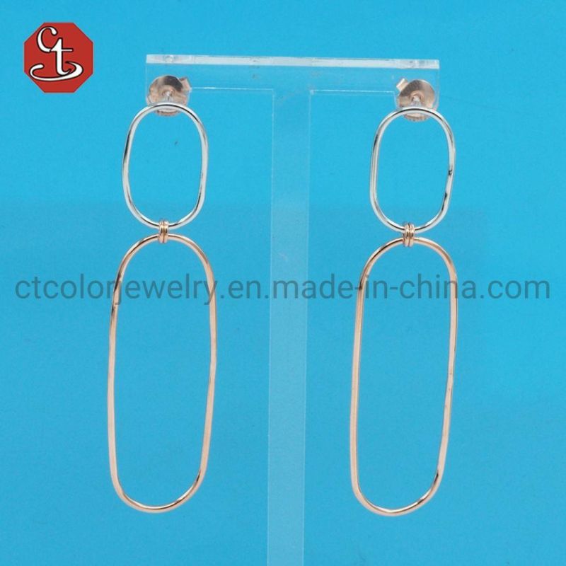 Women Popular Oval Plain Line Circle Long Bar Pin Dangle Earring Brass & Silver Jewelry
