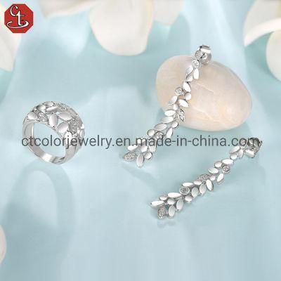 Wholesale Jewellery Trendy White CZ 925 Sterling Silver Ring&Earrings Jewelry Set