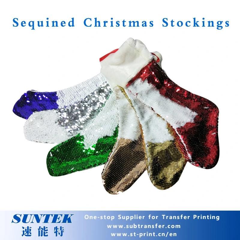 Sublimation Blank Linen Polyester Sequined Christmas Socks