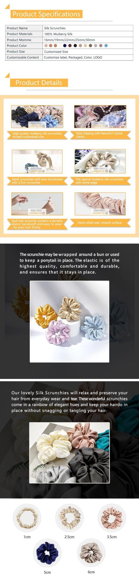 100% Mulberry Natural Real Hair Silk Scrunchy Women Silk Scrunchies