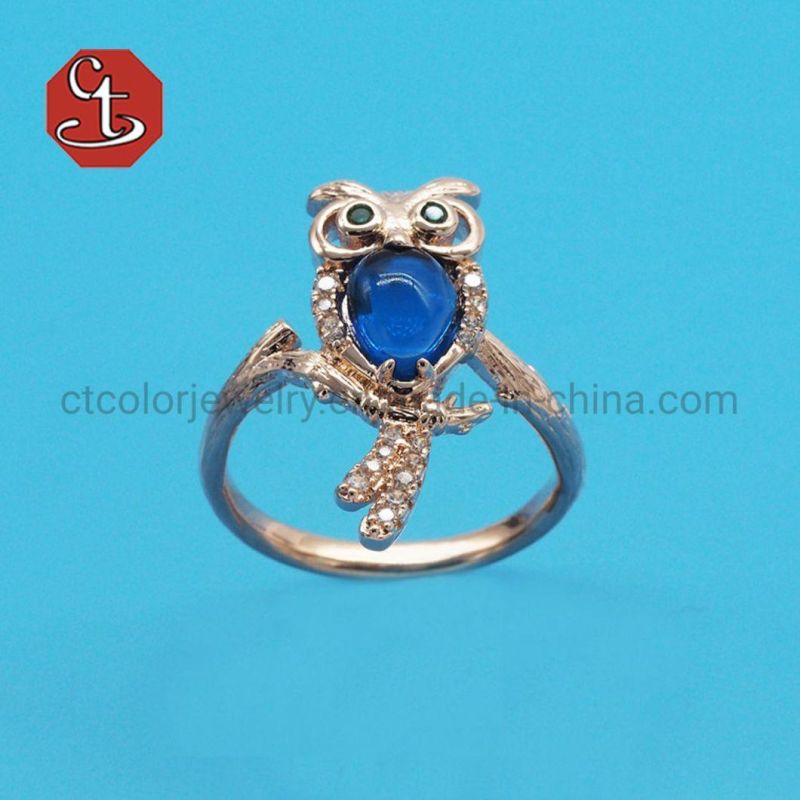 Cute Owl Women Finger Ring Green Imitation Crystal Simple Animal Jewelry Personality Party Accessories Silver Color New
