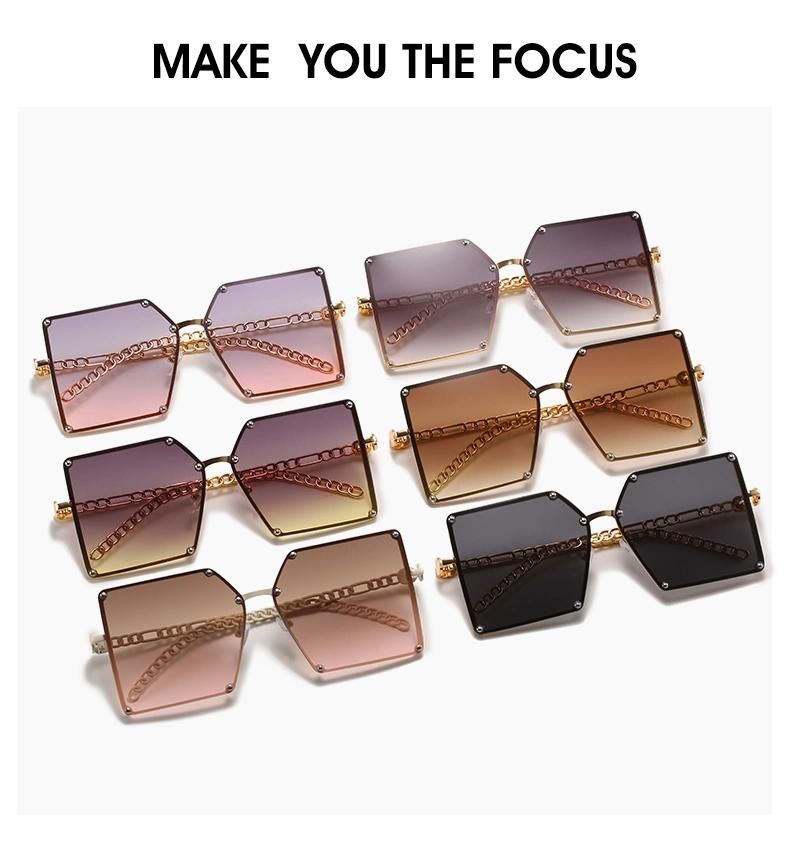 Fashion Glasses Frameless Trendy Net Red Sunglasses Female Square Big Frame Summer Travel Glasses Big Face Personality Hollow Sunglasses