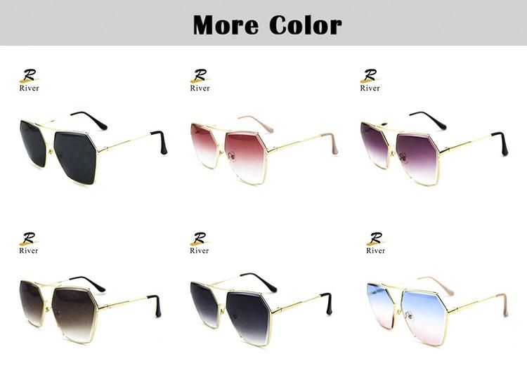 Hexagon Custom Logo Ready Top Flat Metal Framewomen Sunglasses