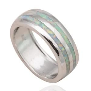 Fashion New Lab White Fire Opal Band Jewelry Ring