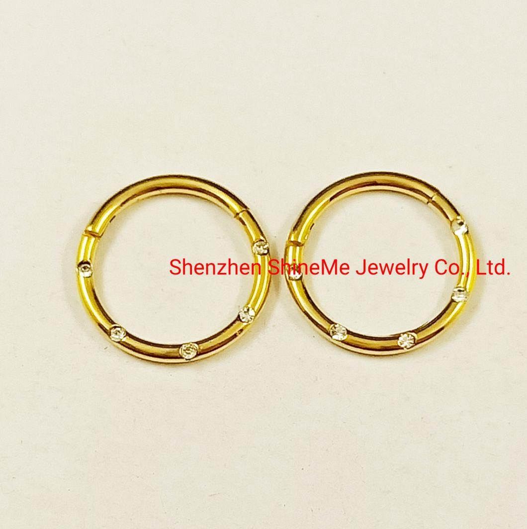 High Quality G23 Titanium Body Piercing IP Gold CZ Nose Ring Tp1974G