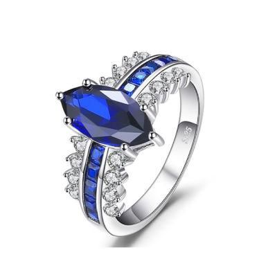 925 Sterling Silver Rings Factory Wholesale Custom Jewelry Women Anniversary Blue Sapphire Rings