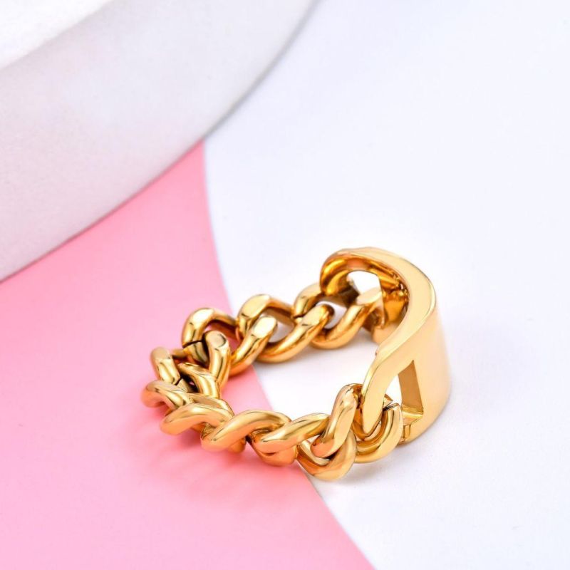 Fashion Gift Jewelry Stainless Steel Curb Link Chain Rings Gold Plated Jewellery for Hip Hop Mens Womens