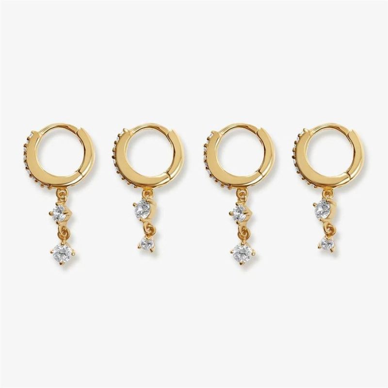14K Gold Plated Sterling Silver Brass Crystal Cubic Drop Earring Sets for Women