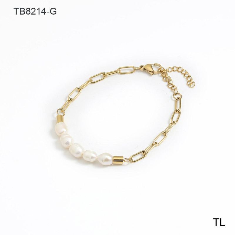 Factory Customized Fashion Jewelry 18K Gold Plated Stainless Steel Jewelry Freshwater Pearl Bracelet 18K Bracelet