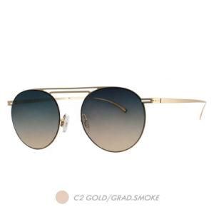 Metal&Nylon Polarized Sunglasses, Two Bridge Round Frame M6026-02