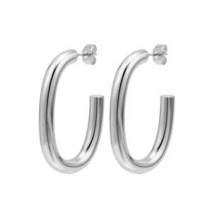 Wholesale Sliver Tube Round Open Back Hollow Hoop Women Jewelry Stainless Steel Earrings