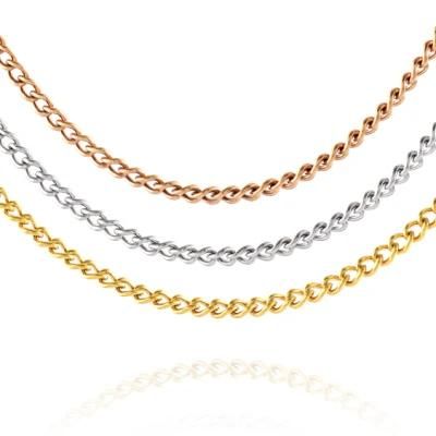 Fashion High Quality Gold Plated Jewelry Single Curb Stainless Steel Necklace with Easy and Strong Clasp