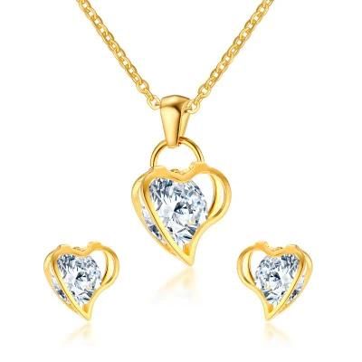 17mm Pendant Heart Hollow Zircon Jewelry Set with Earring