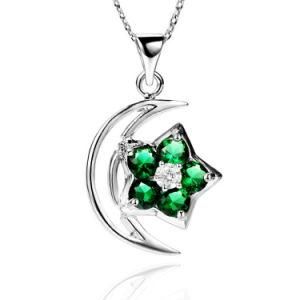 Fashion New Sterling Silver Jewelry Green Stone Moon Star Pendant