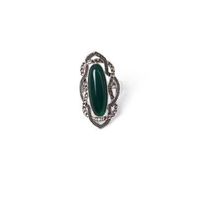 Vintage Fashion Jewelry Silver Ring with Dark Green Rhinestone