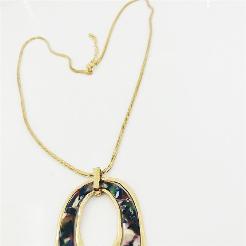 Costume Jewelry Rainbow Color Big Oval Pendant Resin Necklace