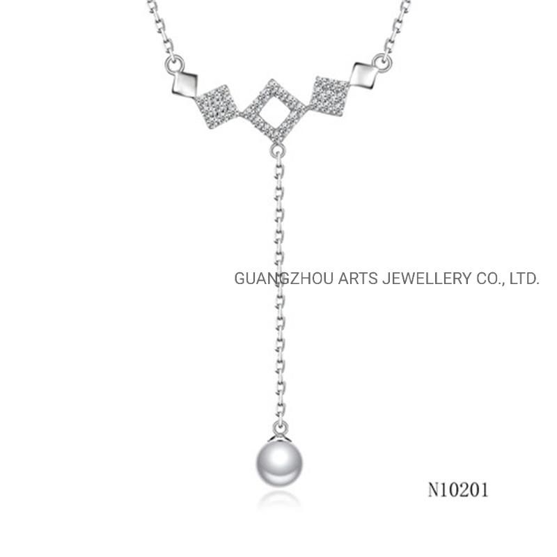 Fashion Silver Jewelry Long Chain Square-Shaped Pearl Necklace