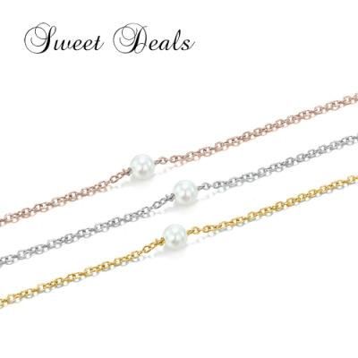 Pearl Pendant Women Stainless Steel Gold Plated Necklace Clavicle Chain